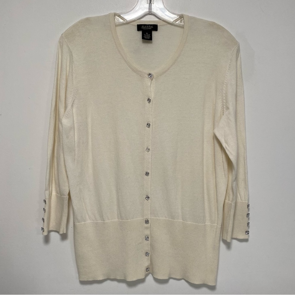 Cream cardigan with rhinestone button details